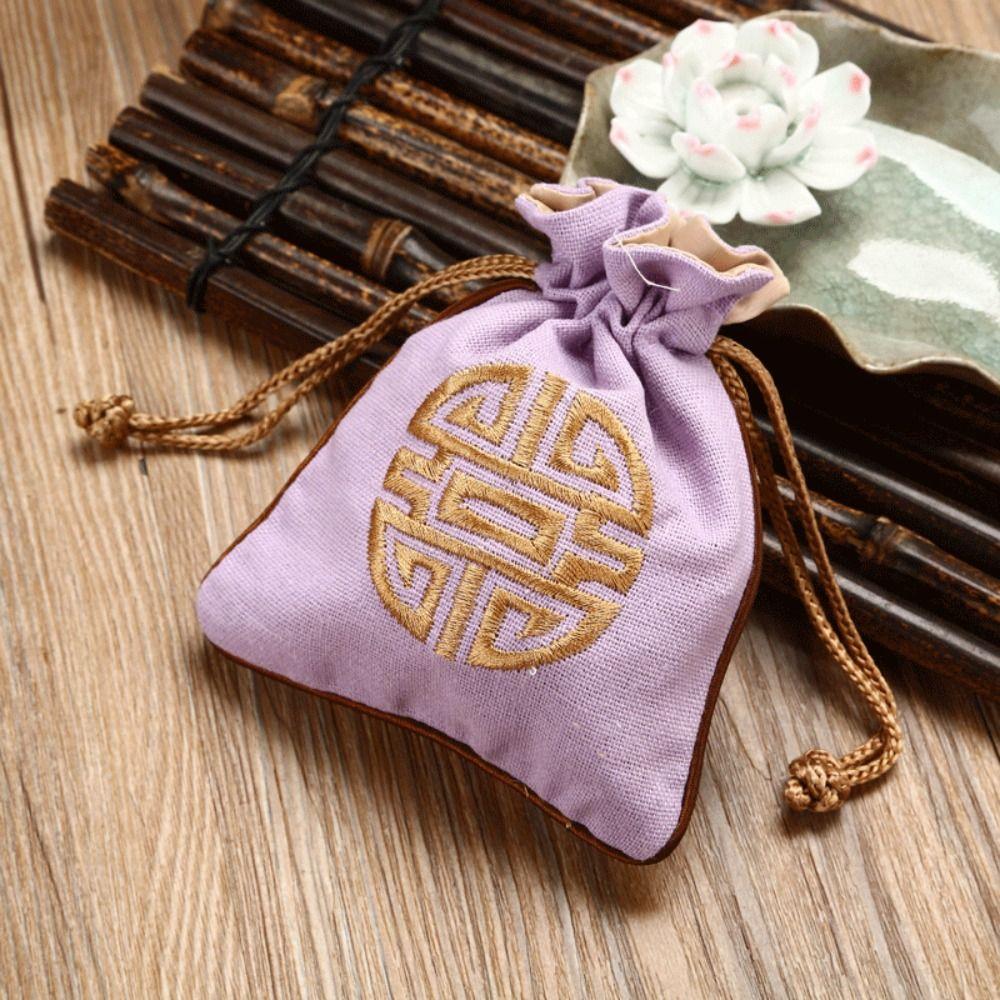Canvas Embroidery Drawstring Bag Pure Color Coin Purse Wallet Elegant Festive Sugar Bag  Daily