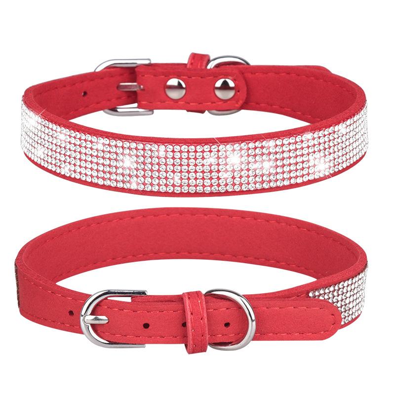 Sparkling Rhinestone Soft Suede Leather Dog Collar Dog Cat Rhinestone Collar Crystal Diamond Pet Dog Puppy Collar