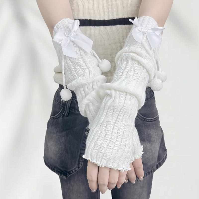 New Year Christmas Gift Red Knitted Arm Sleeves Girls Warm Sweet Fingerless Gloves