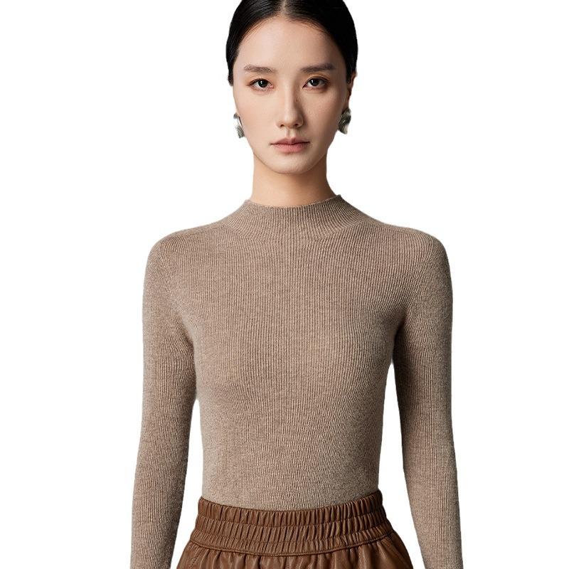 Women's Slim Fit Cashmere High Neck Knit Pullover - Warm Seamless Base Layer Sweater for Autumn and Winter