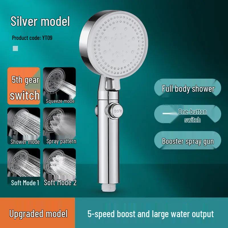 Supercharged High-Pressure Shower Head with Hose Set