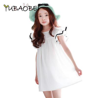 Summer Girls Dress Children's Juvenile Cotton Flying Sleeves White Beach Casual Children's Dress