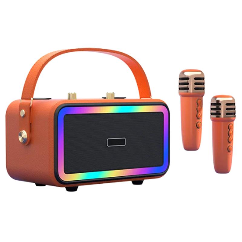 

M3201 Home Karaoke Retro Bluetooth-совместимый динамик с RGB-подсветкой и 2 микрофонами Orange
