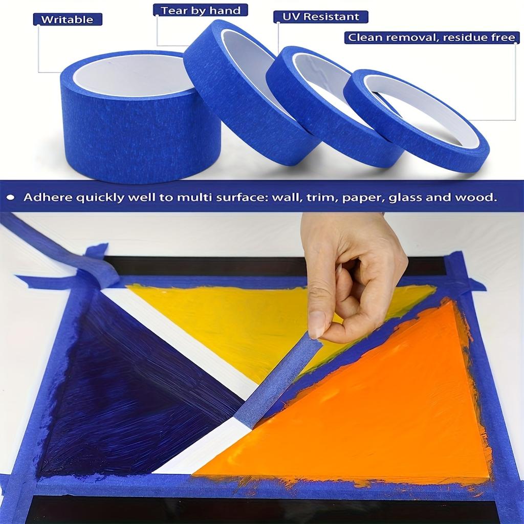 Niebieska Taśma Malarska Wielorozmiarowa - 1/2", 3/4", 1", 2" x 65.6 stopy, Wysokiej Jakości Taśma Maskująca Clean Release do Domu i Biura