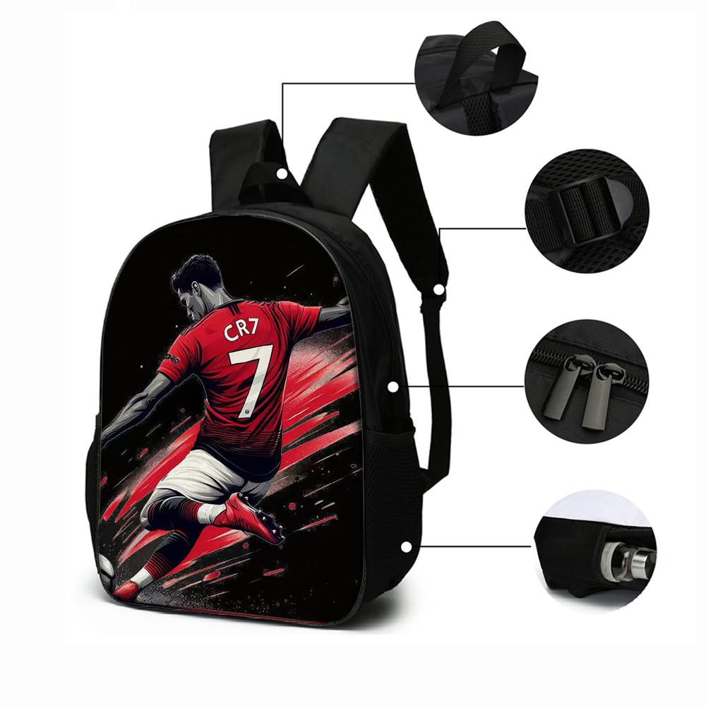 3-Piece CR7 Soccer Star Pattern Backpack Set – Large-Capacity Casual Backpack with Matching Clutch & Tote Bag, Perfect for Daily