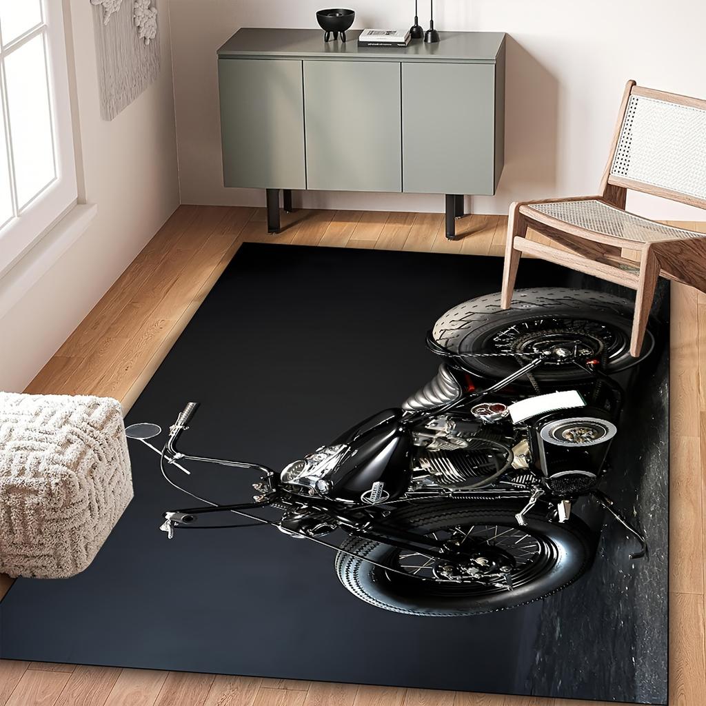 1pc Black Motorcycle Pattern Area Rug Carpet Corridor Entrance Door Mat Suitable for Bedroom Living Room Cafe BarHome Decoration