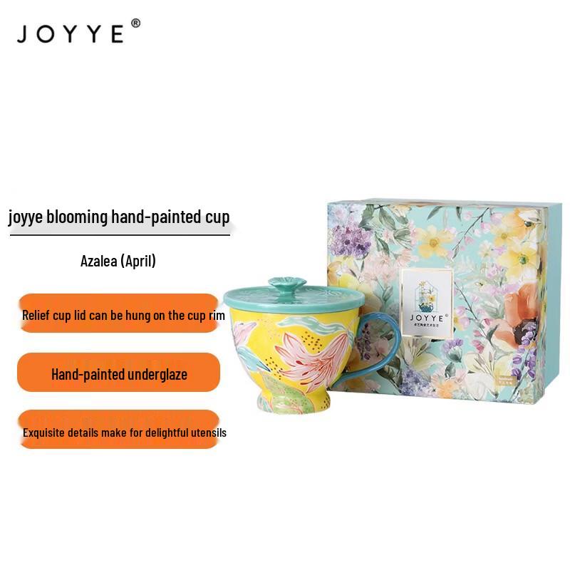 JOYYE Blooming Flowers Hand-Painted Ceramic Travel Mug with Lid