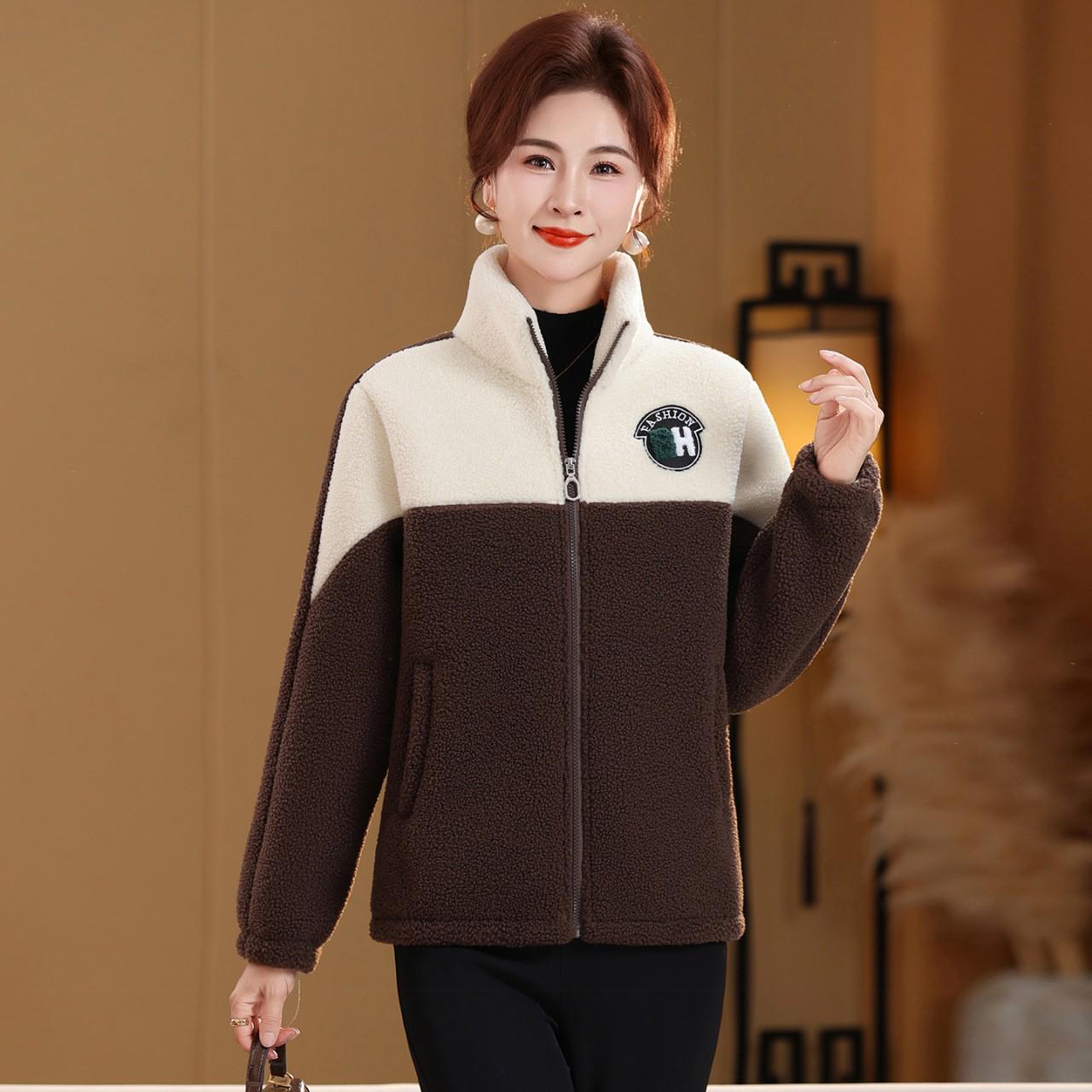 

2025 Stylish Fleece-Lined Cotton Jacket with Stand-up Collar for Middle-aged and Elderly Women - Warm, Breathable, and Thickened. XL (suggested 85-105 jin)