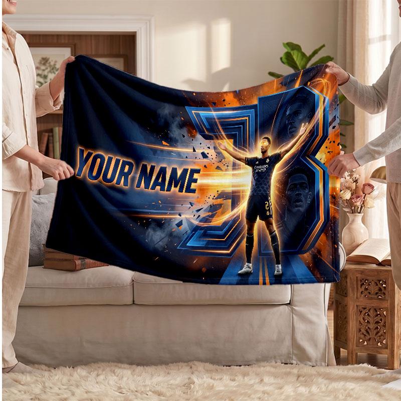 Coperta in Pile Personalizzata Jude Bellingham con Logo Calcio, Testo Nome Personalizzato Morbida Calda Coperta da Divano per la Casa