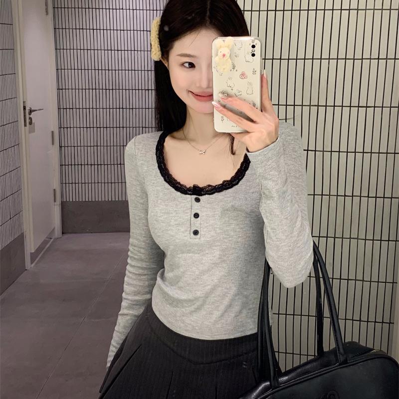 

Женская осенне-зимняя корейская бархатная рубашка с квадратным воротником — теплая, облегающая, с длинным рукавом One Size (suitable for 75-120 jin) светло-серый