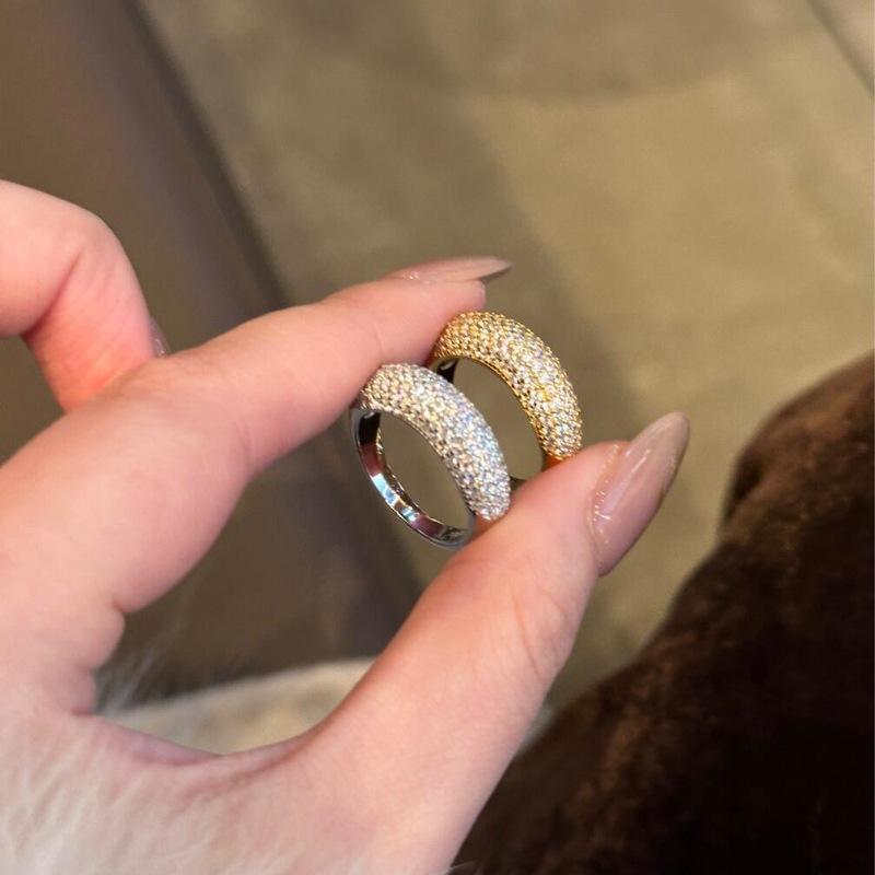 Retro Ancient Gold Full Diamond Row Diamond Ring Half Circle Gypsy Star Inlaid Light Luxury Simple High Sense Personalized Ring