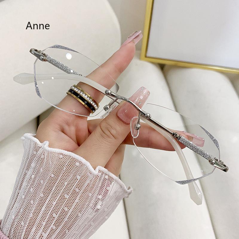 Women Ladies Rimless Minus Glasses Anti Blue Light Eye Protection Near Sight Glasses Ultra Light Eyeglasses Diopter 0 To -4.0