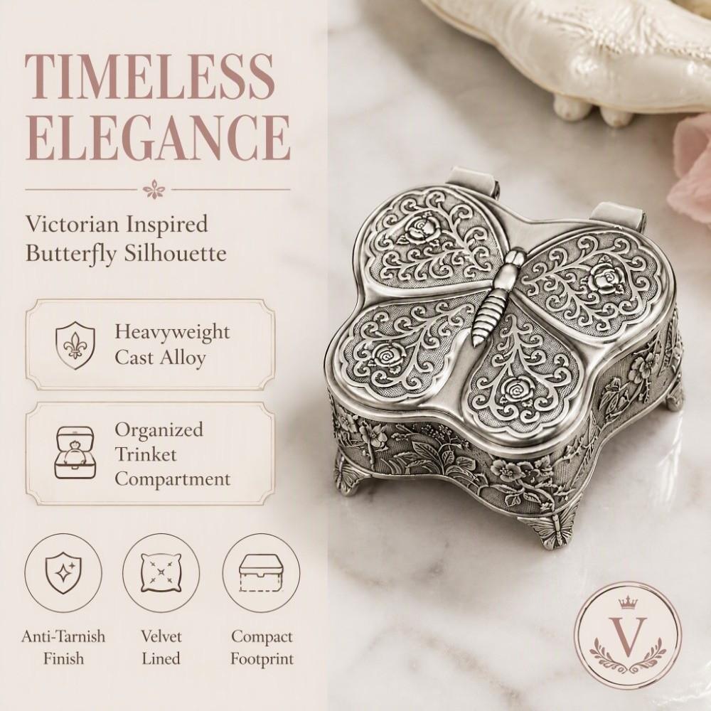 Alloy Material Vintage Jewelry Box Footed Base Stemmed Treasure Storage Case Home Decor