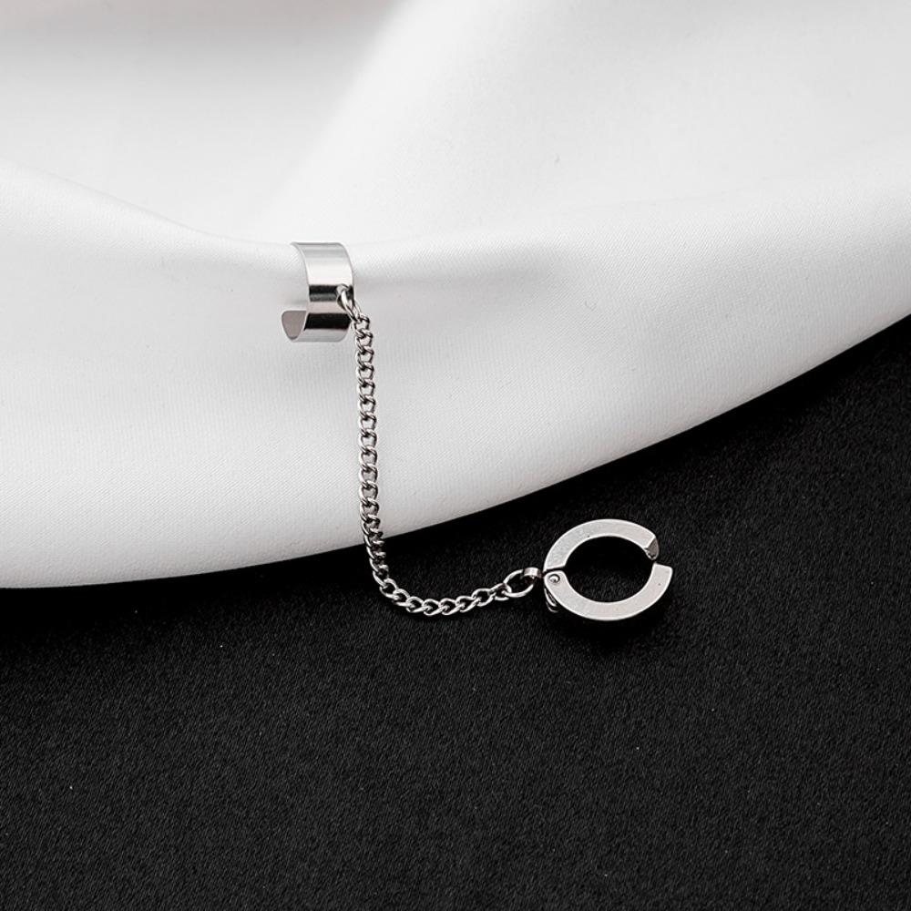 Orecchini a clip con catena a nappa in acciaio inossidabile color argento alla moda hip-hop per uomo donna piercing finto ear cuff gioielli per feste regali