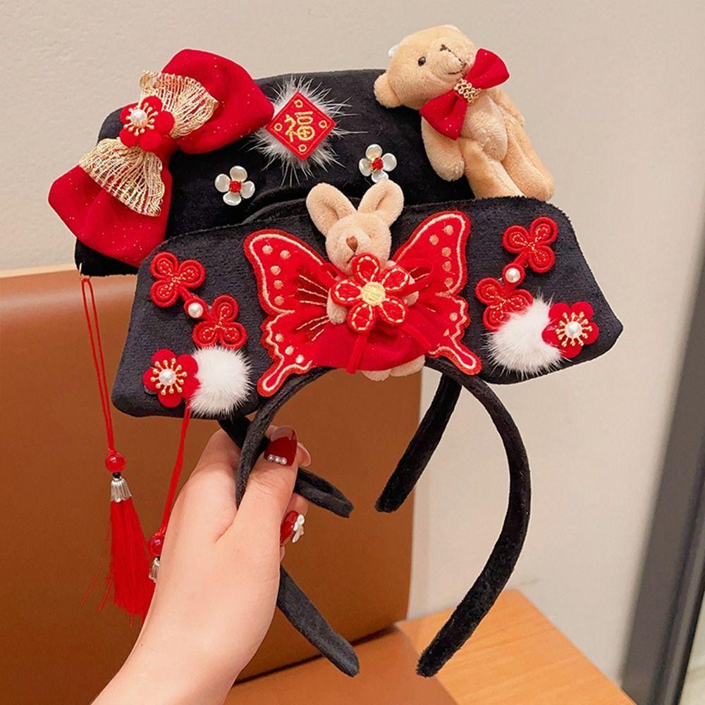 Flower Chinese Style Headwear Velvet Bow Hanfu Headwear Ancient Style Gege Headband  Children