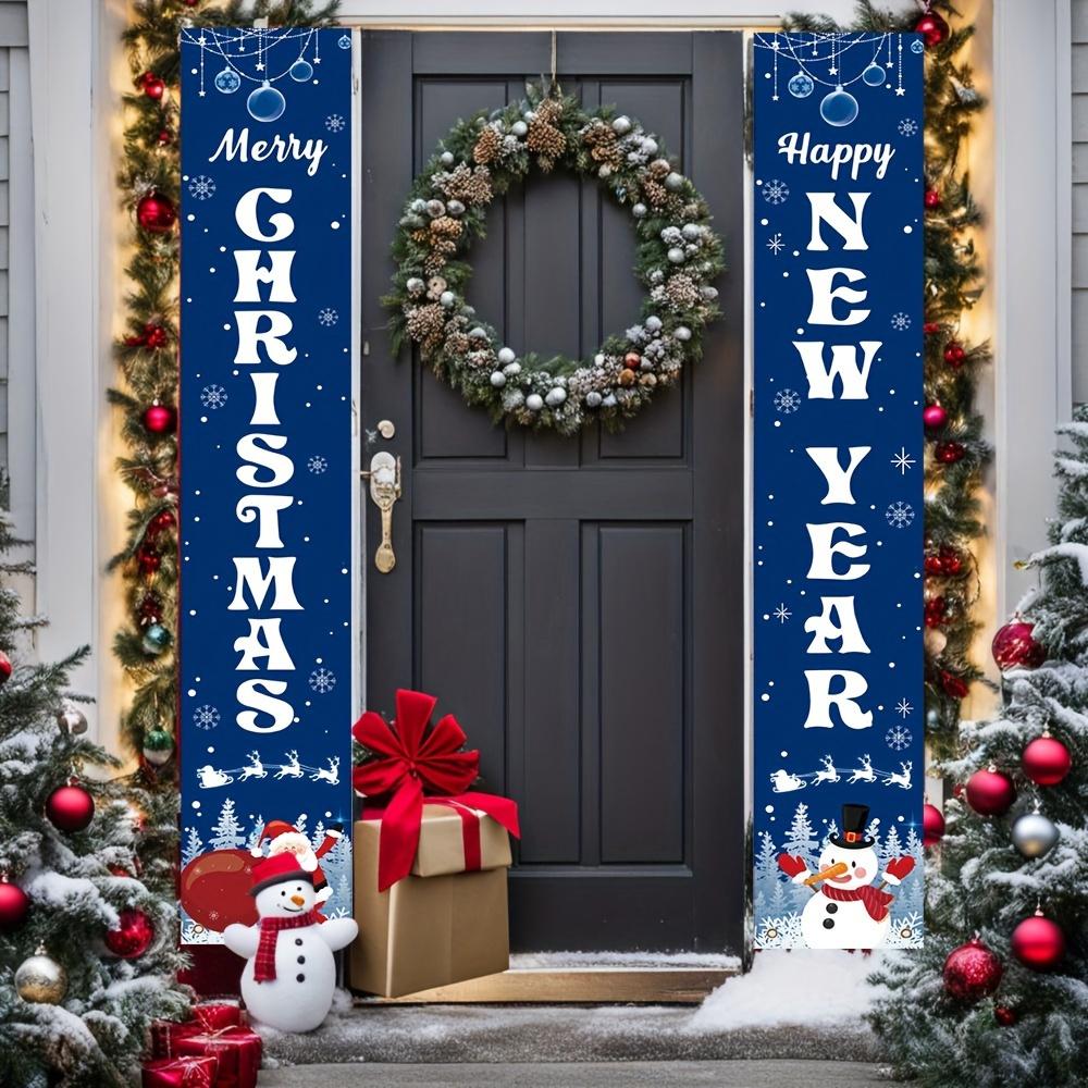 2D Flat, 1 Set of 2D Flat Couplets Christmas New Year Couplet Banner,, Christmas New Year Party Sign, Suitable for Indoor Outdoor Porch Home Wall Deco