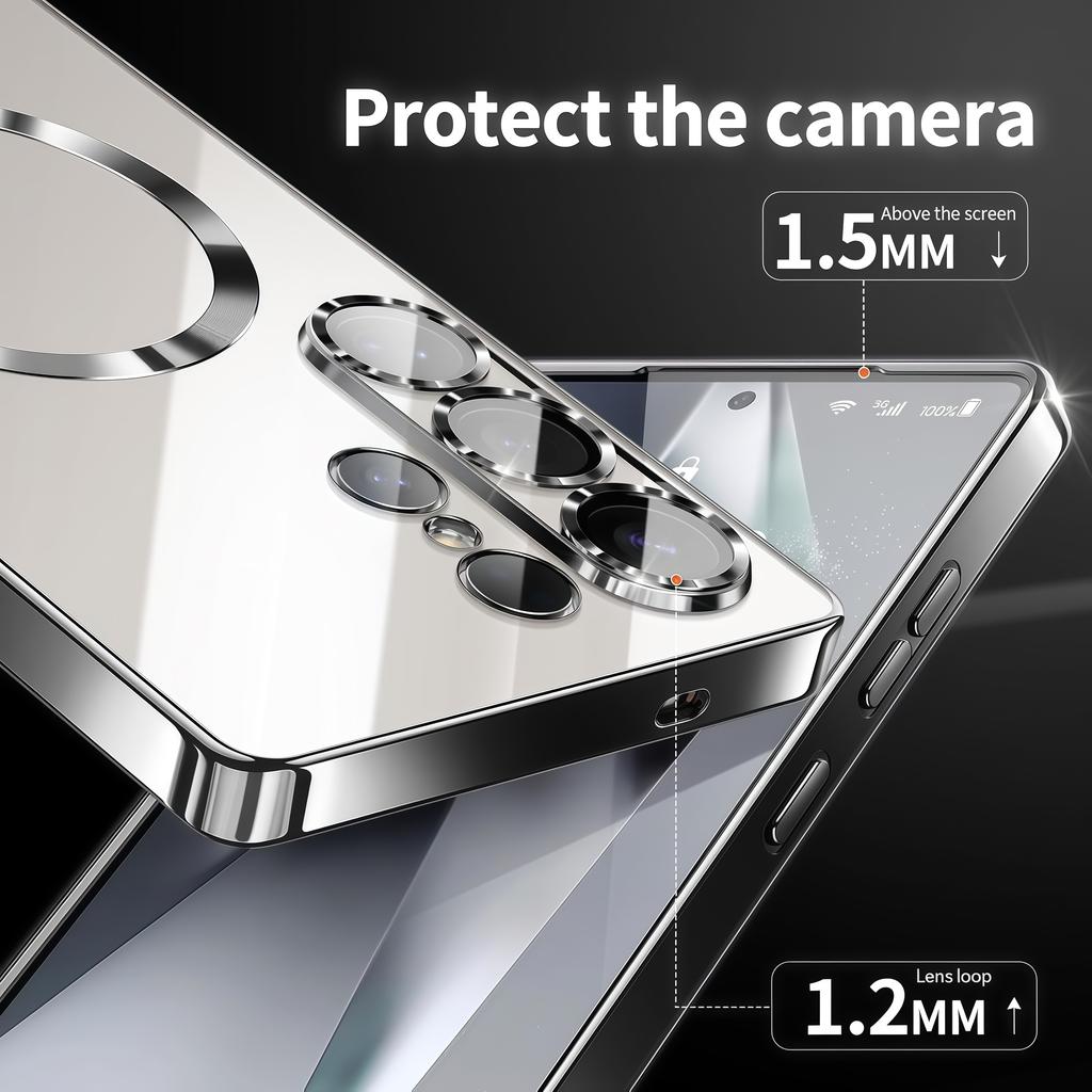 Ochrona Aparatu Przezroczysty Luksusowy Platerowany Pokrowiec Miękki TPU Odporny na Upadki Z Magnetycznym Etui na Telefon Dla Samsunga Galaxy S25Ultra/S25FE