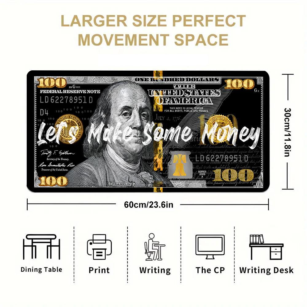 Large Mouse Pad Money Pattern Desk Pad Funny Design Art Mousepad With Non-Slip Rubber Base Stitched Edge Deskpad for Work 30x60