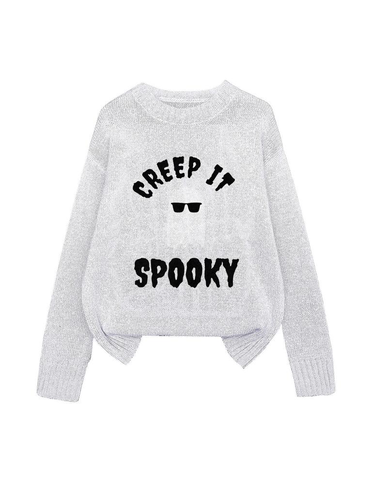 YZH-3 Round Neck Halloween Pullover Sweater with Long Sleeves - Autumn Printed Style