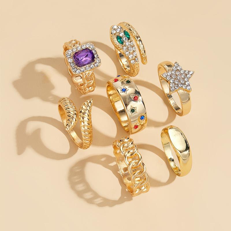 Ring Sets, Alloy Jewelry, High-end Niche, Layered Stars, Plated Rings, Women's Opening Accessories