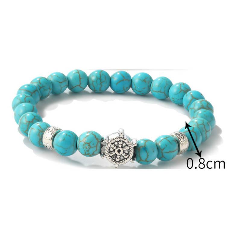 Evil Eye Charm Bracelets Owl Butterfly Starfish Braclets Lucky  Gift 8mm Synthetic Turquoise Stone Bracelet for Women Men