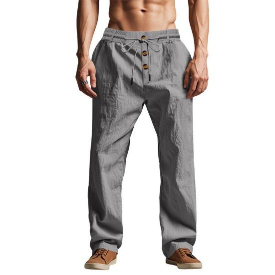 Herren Sommer Leinenhose Lässige Einfarbige Baggy-Hose Strand-Yogahose mit Taschen Elastischer Taille Kordelzug für den Alltag und Urlaub