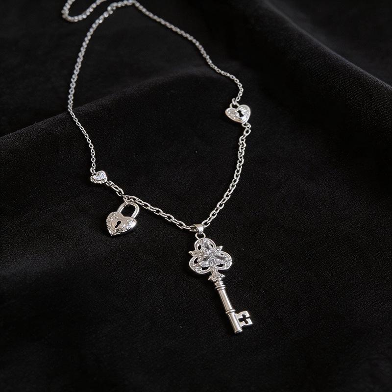 Light Luxury Zircon Starburst Key Cross Necklace - Fashionable Clavicle Chain for Women