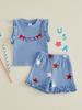 Girls Sleeveless Tank Top and Shorts Set with American Flag Print Patriotic 2-piece Outfit for Independence Day Celebration