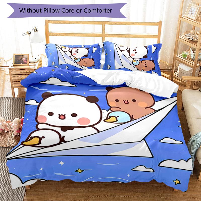 3pcs Bubu and Dudu1 Pattern Bedding Set Duvet Cover Set Includes Duvet Cover &pillowcases, Perfect All Season Bedroom Decoration & Gift
