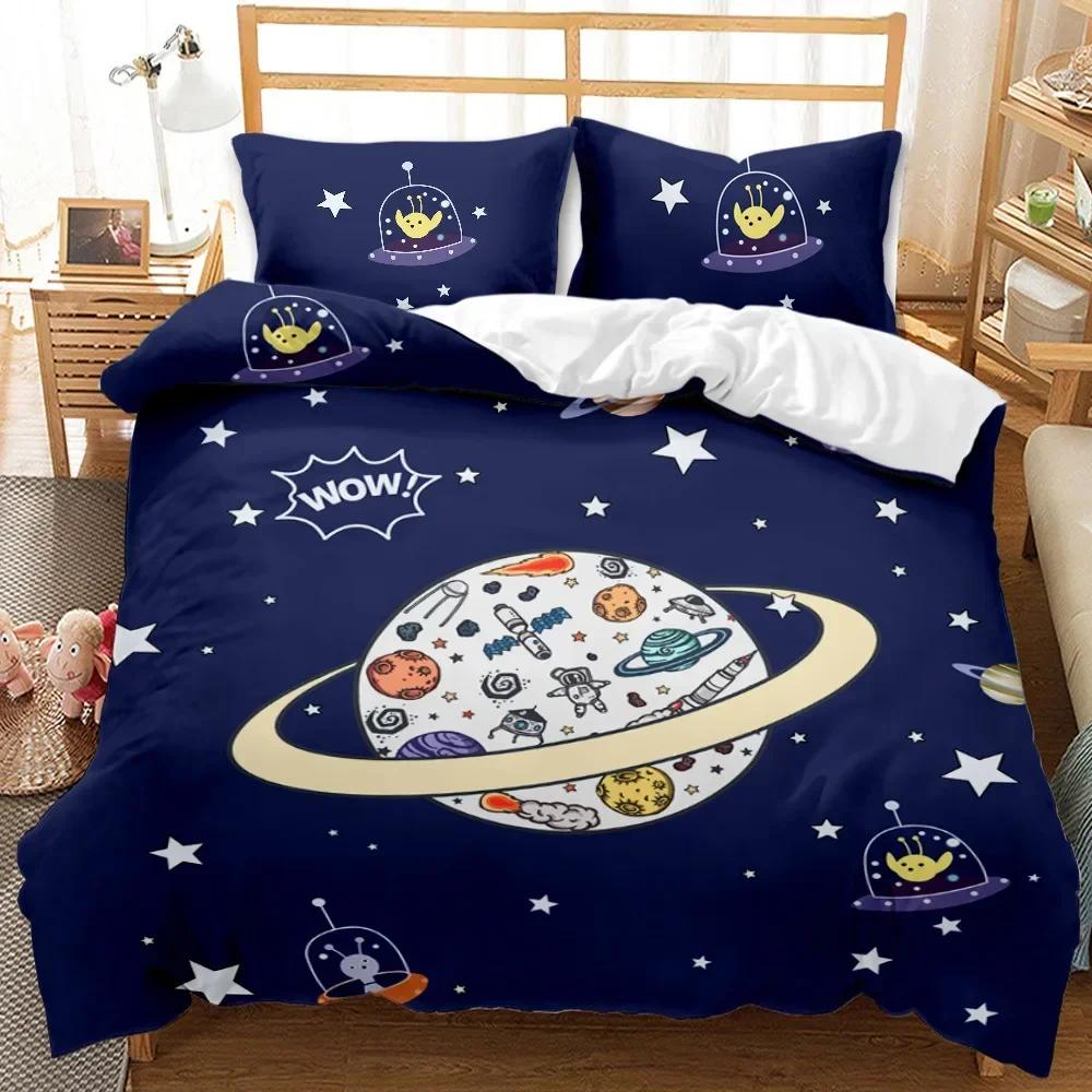 3D Print Astronaut Space Sky Galaxy Themed  Comfortable Duvet Quilt Cover Pillowcase Bedding Set Bedroom Decoration Home Textile