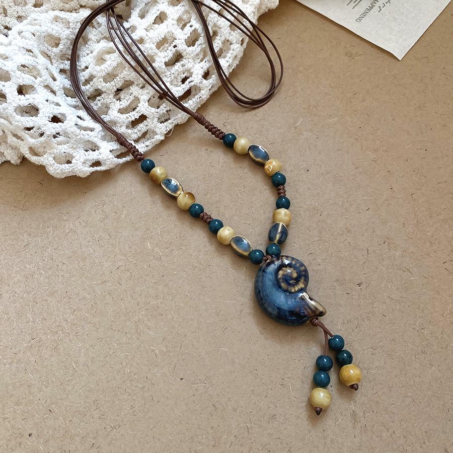Vintage Bohemian Ethnic Ceramic Bead Pendant Necklace