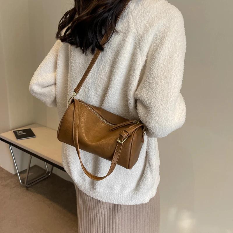 Monochromatic Women'S Crossbody Bags Soft Interior Compartment Boston Type Pu Bags Casual High Quality Premium