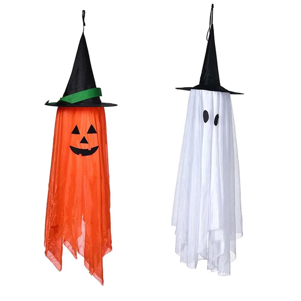 1pc Halloween Decorations for Home, Pre-Installed Orange Pumpkins Wizard Hat Outdoor Fall Decor, Hanging Pumpkin Witch H