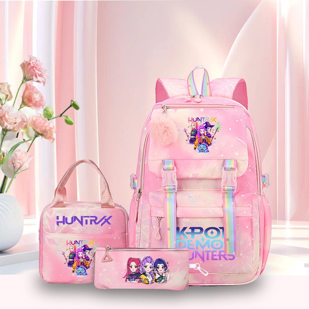 3 Peças/conjunto Mochila Fofa Estampada de Anime Kpop Bolsa de Viagem de Grande Capacidade para Adolescente Menina Menino Mochila Escolar Presente para Criança Rucksack