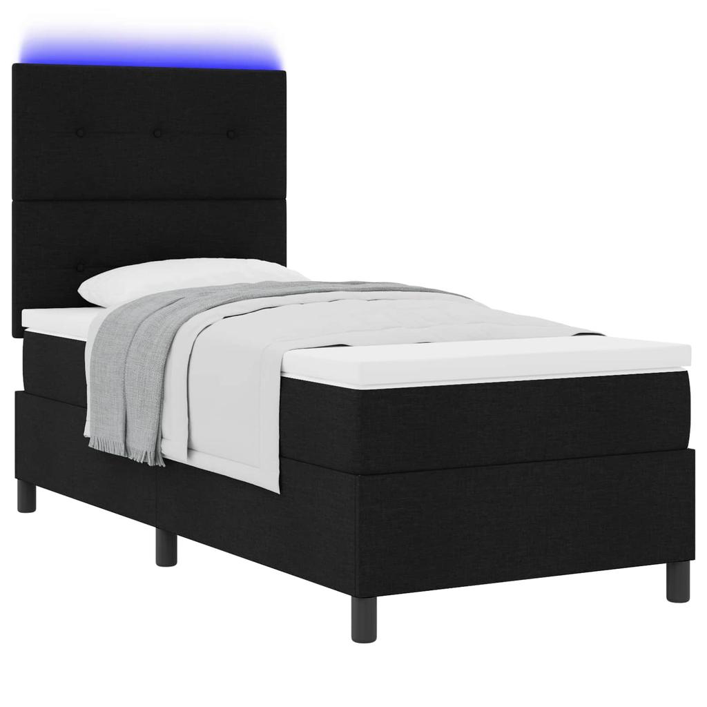 Box Spring Bed with Mattress and LED Light Black 90 x 200 cm Fabric