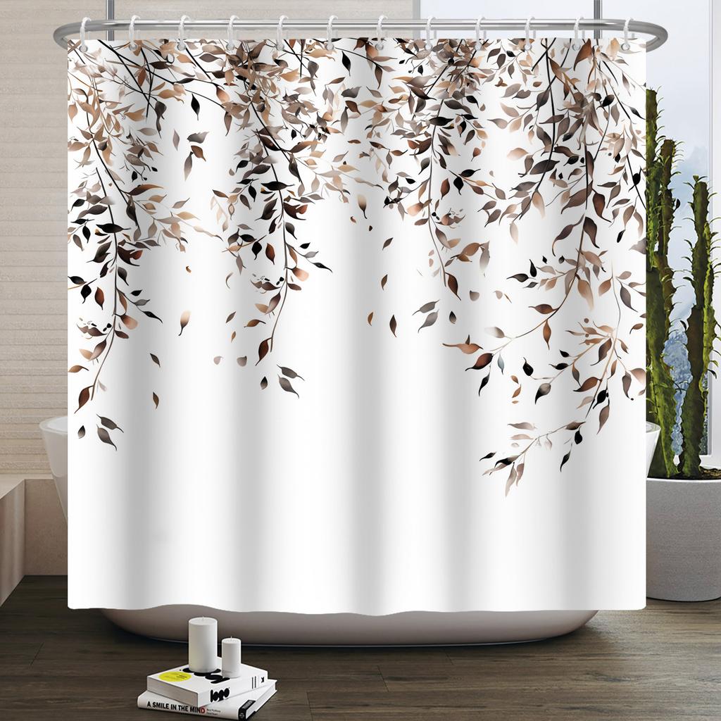 Green Eucalyptus Shower Curtain Watercolor Plant Leaves Bathroom Decoration Waterproof White Fabric Bath Curtain With 12 Hooks