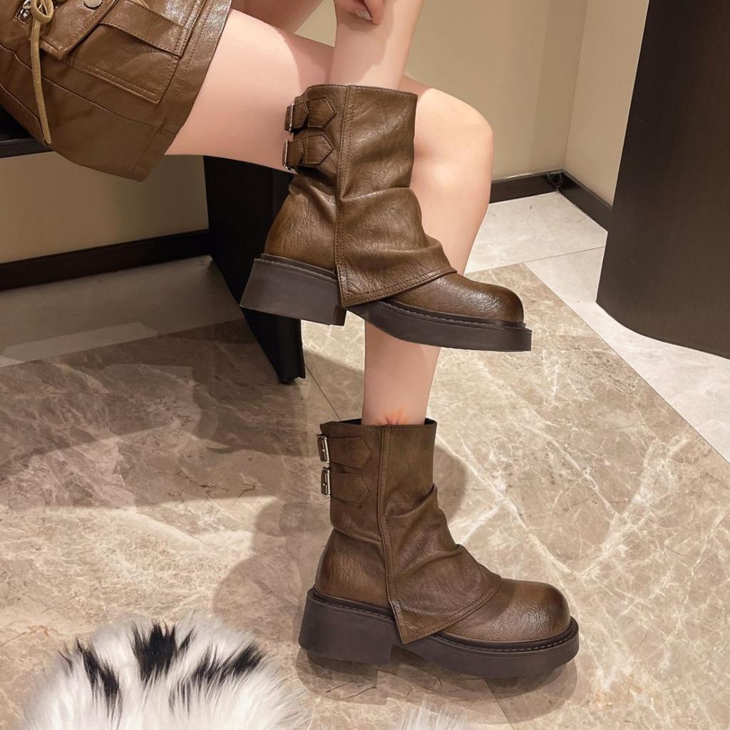 2025 retro short boots autumn and winter British style explosion inner height increase versatile niche trouser boots Martin boots
