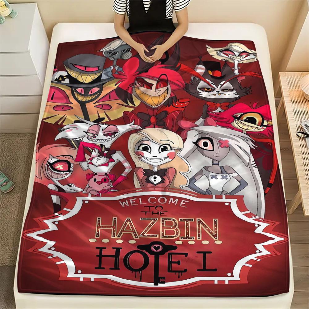 1Pc Hazbin Hotel Print Flannel Blanket, High Quality Comfortable for All Seasons, Home Decor, Warmth and Comfort, Perfect for Christmas Gifts