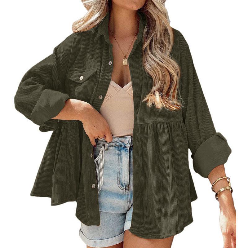 Women's Long Sleeve Ruffle Button-Up Shirt Top - Loose Fit