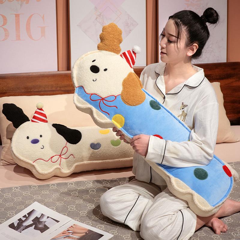 Kawaii Cartoon Soft Down Cotton Dog Plush Pillow Doll Stuffed Pet Doll Baby Long Sleep Pillow Accompany Gift for Girlfriend