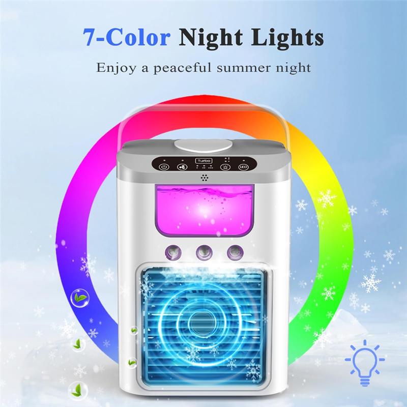 B51C Portable Air Conditioner Quiet Mini Air Cooler Humidifier Tabletop Evaporative Fan,7-Color LED Light For Office For Home