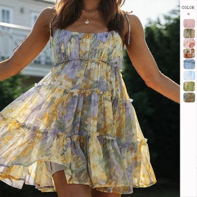 Spring and Summer New Holiday Style Sexy Printed European and American Sling Dress Women Dress
