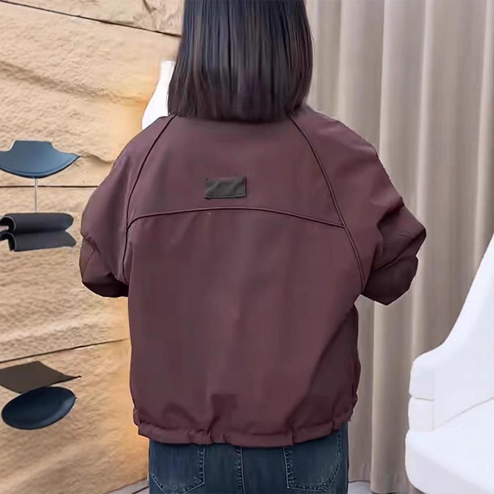 2025 Women's Frosted Jacket: Spring Fashion Loose Casual Solid Color Stand-Up Collar Top.
