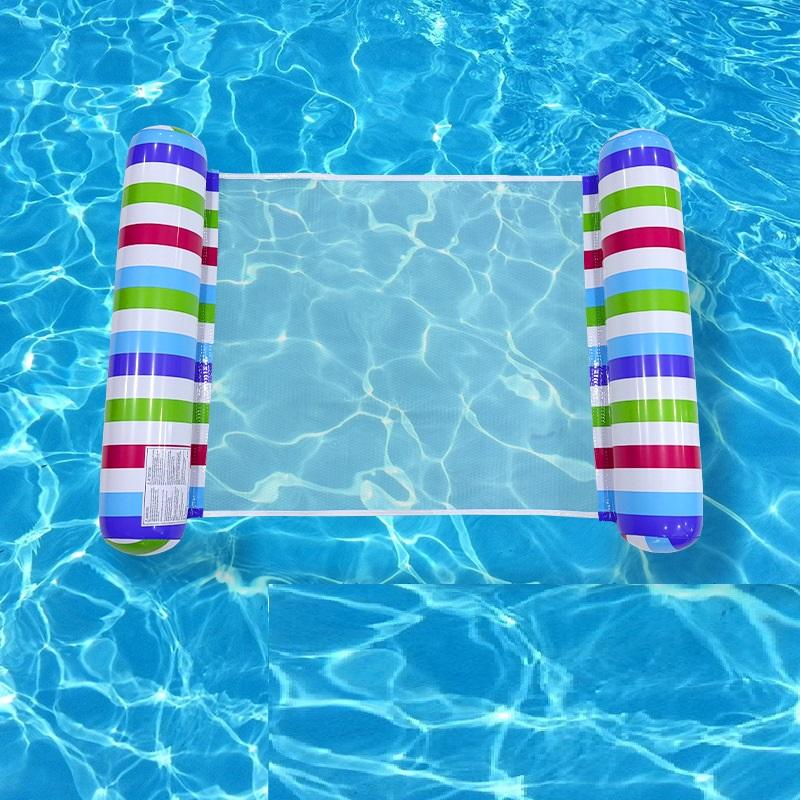 Summer Swim Inflatable Floating Water Mattresses Hammock Stripe Lounge Chairs Pool Water Sports Toys Floating Mat Pool Toys Kids