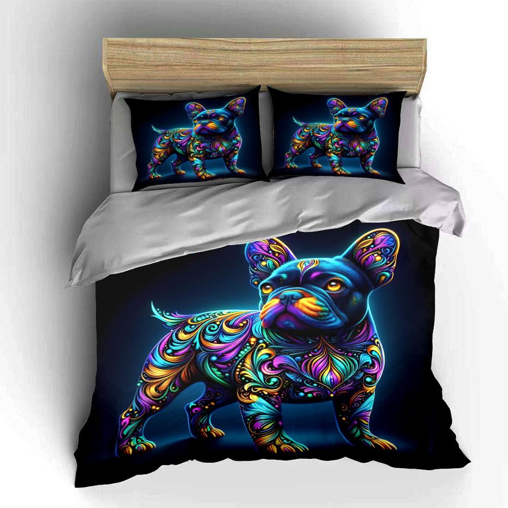 "Colorful Dog Art Decor Set" Soft Skin-Friendly Bedding Set Includes 1 Duvet Cover And 2 Pillowcase Gift