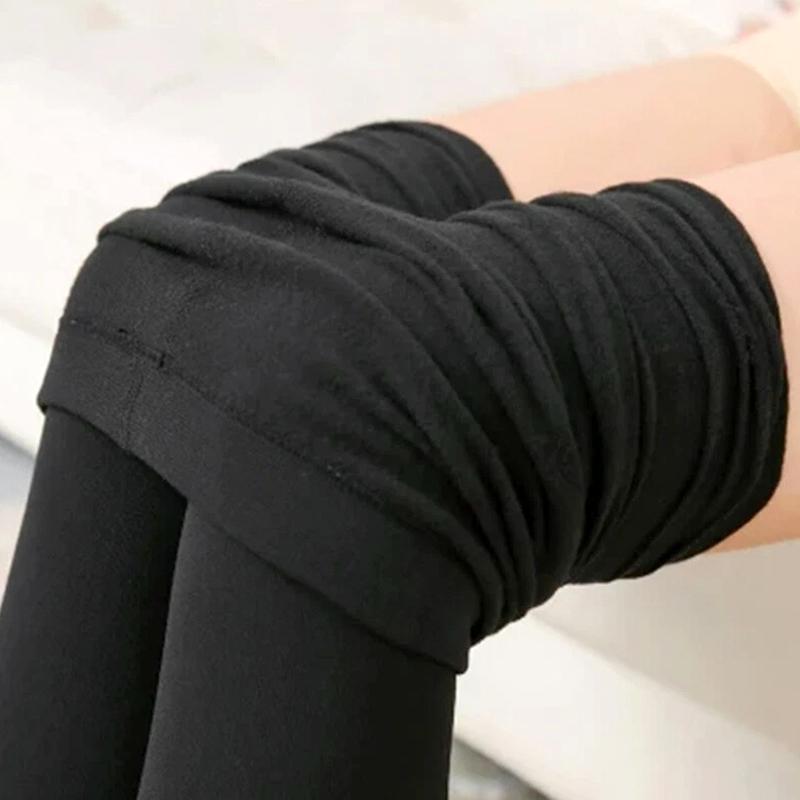 1Pair Women Thermal Full Foot Tights Warm Solid Color Winter Polyester Fiber Thick Fleece Lined Ladies Long Pants