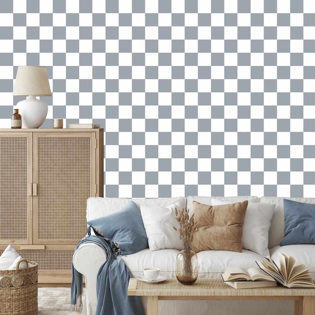 Checkerboard Wallpaper Gray and White for Living Room and Bedroom 50x1000