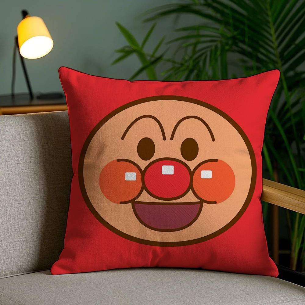 Classic Anime Anpanman-Cartoon Pillow Case Anti-Dustmite Pillowcase Invisible Zipper Silky Short Plush Sofa Cushion Cover