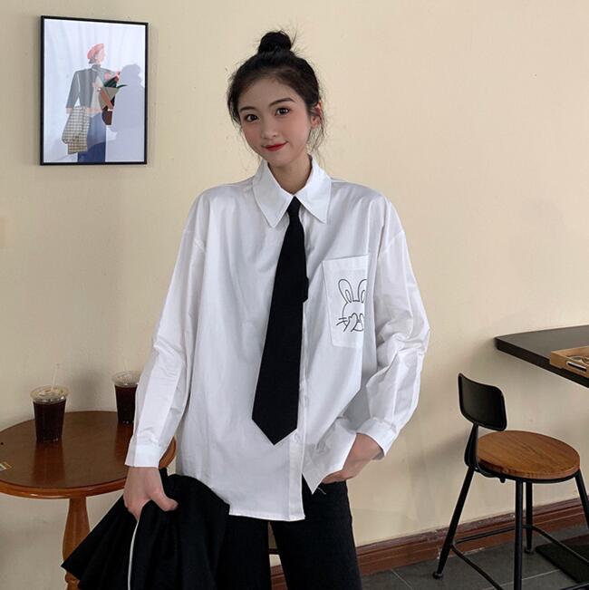 Printed Shirt Spring New Women's Loose Top Tide + Tie Tops