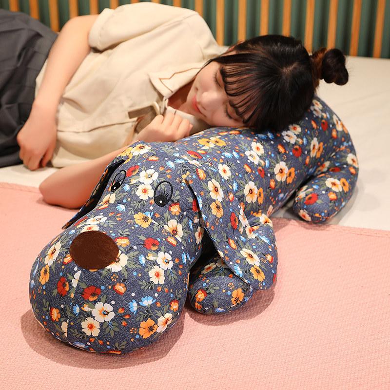 Cute Big Flower Dog Doll Plush Long Pillow Children Sleeping Doll Big Doll Birthday Gift